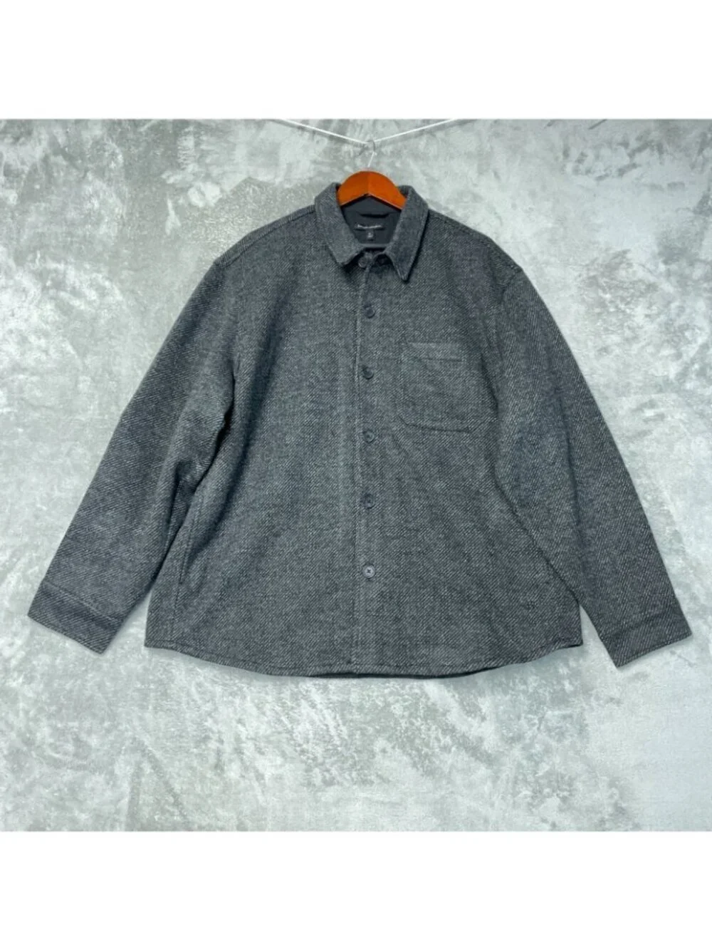 Banana Republic Men's XL Gray Button-Up Shacket Herringbone Pattern e1492